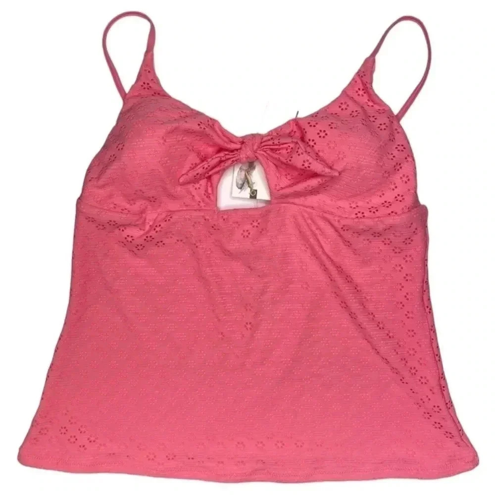 Jessica Simpson Fizz Sweet Tooth Solid Eyelet Tankini Womens Swim Top Size XL - Picture 4 of 11